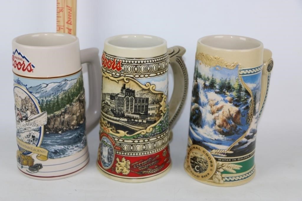 3 Coors Beer Collectible Mugs Steins