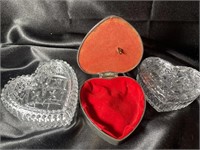 Three (3) Heart Shaped Trinket Boxes + Music Box