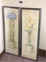 2 Framed Flower Prints (14" x 38")