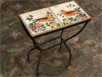 Wrought Iron Side Table with Painted Ceramic Tile