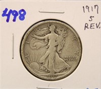 1917 S REVERSE WALKING LIBERTY HALF DOLLAR