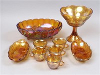 Group of Marigold Carnival Glass Table Items