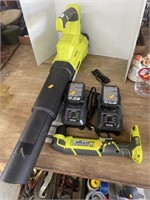 Ryobi leaf blower and drill w/ 2 battery chargers