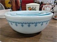 Pyrex blue  snowflake mixing bowls