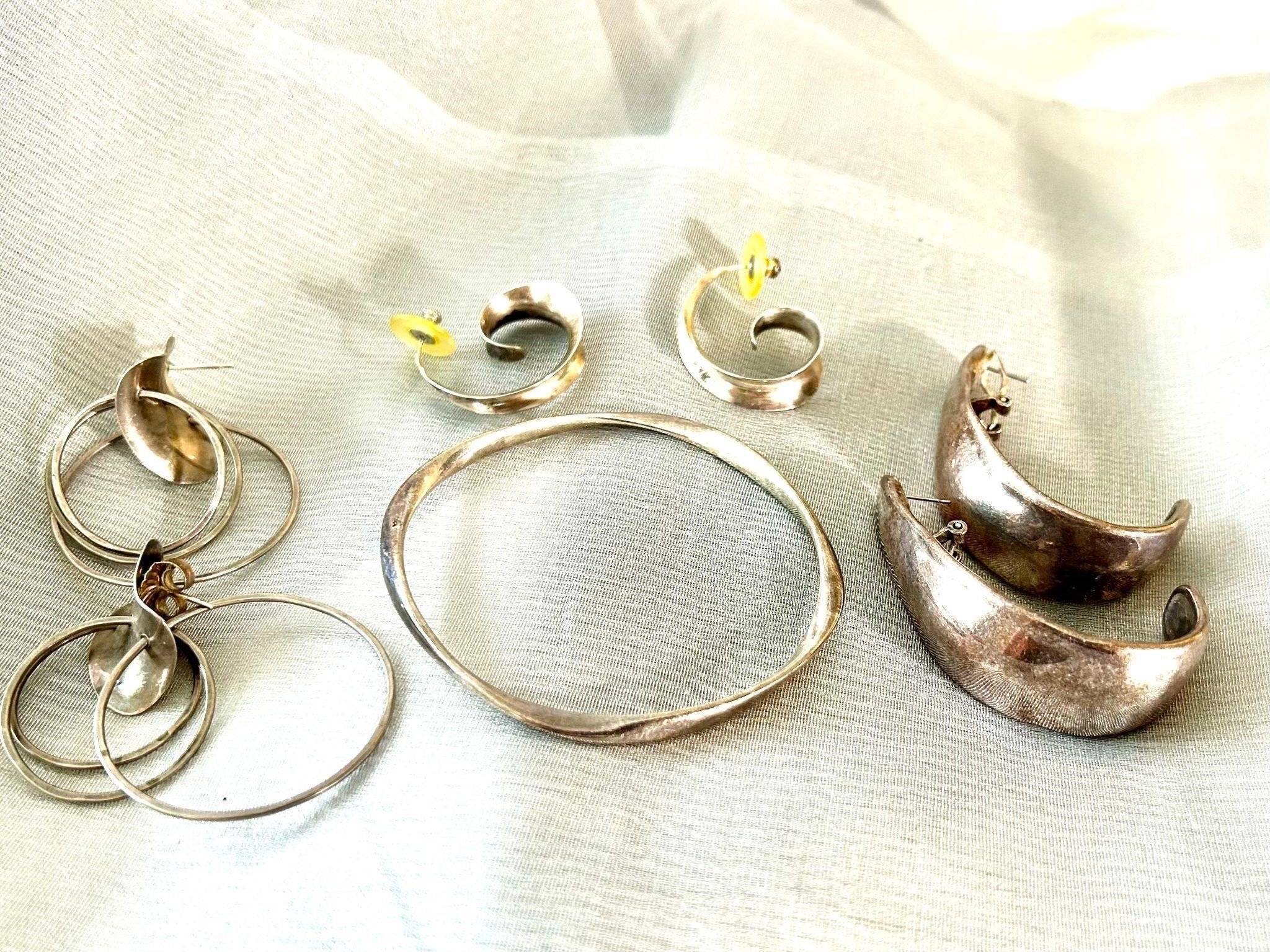 Sterling Silver Bracelet, 3 pair earrings