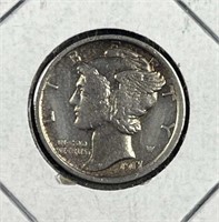 1917 Mercury Silver Dime, Very Fine+, US 10c Coin