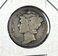 1917-D Mercury Silver Dime, US 10c Coin