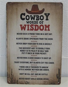 12"x 8" Cowboy Word Of Wisdom Metal Sign