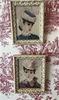 Framed Needlepoint Portrait of Ladies