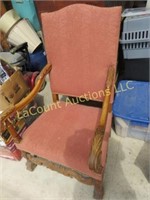 antique wood arm leg chair upholstered seat