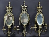 3 Matching Brass Girandoles Mirrors