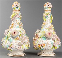 Schneeballen Style Floral Porcelain Vases, Pr