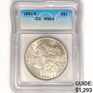 1891-S Morgan Silver Dollar ICG MS64