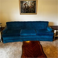 Berne Furniture Velvet Sofa, blue w/8 pillows