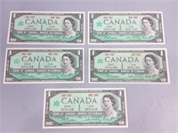 Uncirculated Centennial $1.00 Canadian Bills