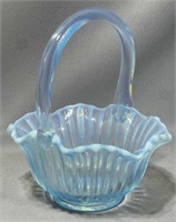Scalloped Ribbed Blue Opalescent Basket