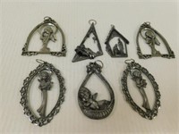 Pewter Ornaments 3.5" T, 2.25" W. Seven lovely