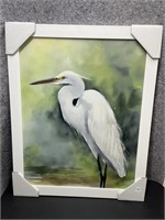 New, White Heron Board Picture Framed In White