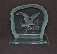 V. Peltonen Glass Carved Eagle Paper Weight Signed