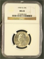 US Coins 1959-D Washington Quarter MS65 NGC