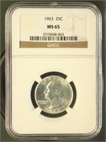 US Coins 1963 Washington Quarter MS65 NGC