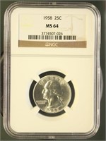 US Coins 1958 Washington Quarter MS64 NGC