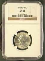 US Coins 1963-D Washington Quarter MS63 NGC