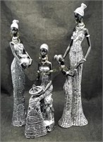 Lot Of 3 African Silver Mosaic Statues
