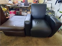 Brown Vinyl Ottoman & Black Vinyl Chair