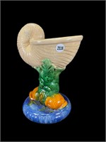 Majolica Pottery Shell & Dolphins Compote