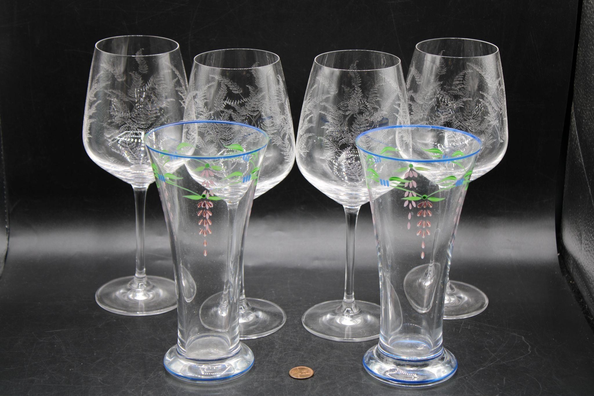 Pier 1 Etched Fern Water Goblets +