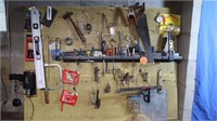 Contents of Peg Board-Hand Saw, Level,