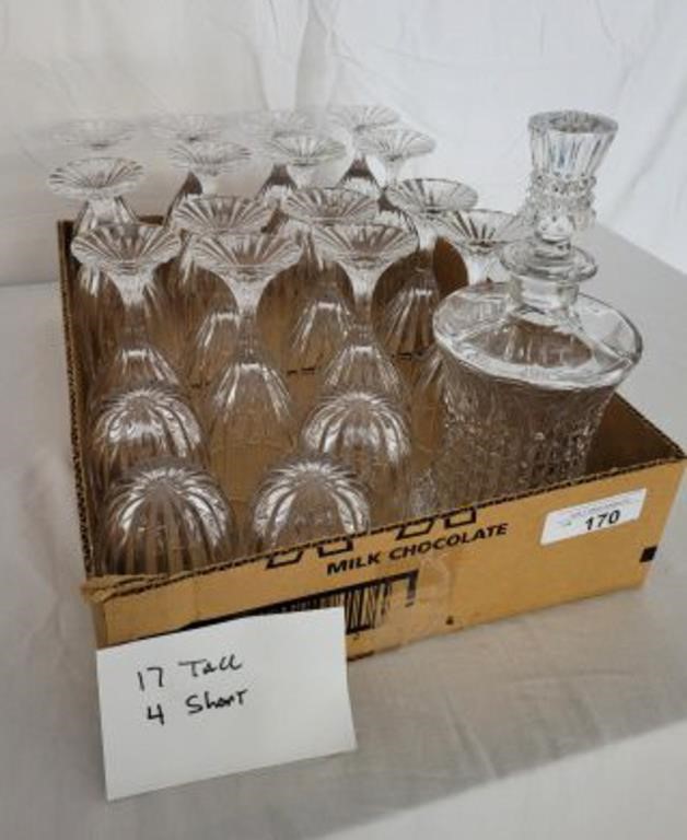 CRYSTAL DECANTER, GOBLETS, SCOTCH GLASSES