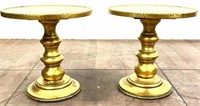 Pair Mid Century Gilt Wood Pedestal Side Tables