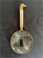 Brass Dog Head & Bone Handle Magnifying Glass