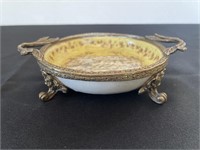 Porcelain & Brass Footed Trinket Dish
