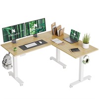 Bamboo Electric Standing L Desk  63 x 55 inch