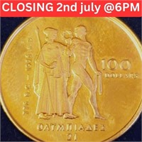 22K  16.95G Olympic Proof  $100 Coin