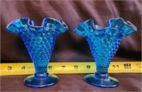 Fenton Cobalt Blue Glass Hobnail Small Vases