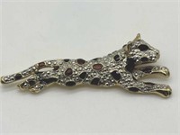 Vintage Gold Tone Jeweled Leopard Brooch