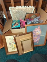 Box of frames, home goods and other