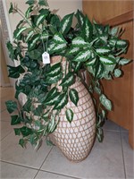 Wicker Wrapped Ceramic Floor Vase w/ Greenery