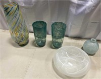 Lot of 5 Glass Decor Vases and Bowl