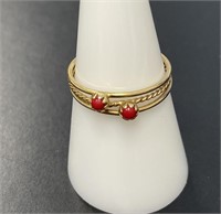 10 KT Filigree Ring with Carnelian ? Stones