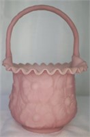 9.5" Fenton Satin Pink Ruffled Poppy Glass Vase