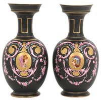 Pr. Porcelain Black Background Vases