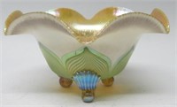 QUEZAL PULLED FEATHER ART GLASS FOOTED BOWL