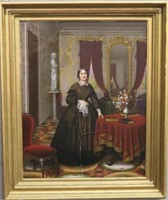 REVERSE PRINT ON GLASS OF LADY IN  SALON INTERIOR