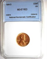 1964-D Cent NNC MS-67 RD LISTS FOR $650