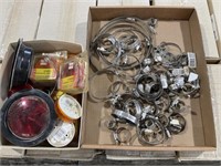 Flat of Hose Clamps, Box of Clearance Lights